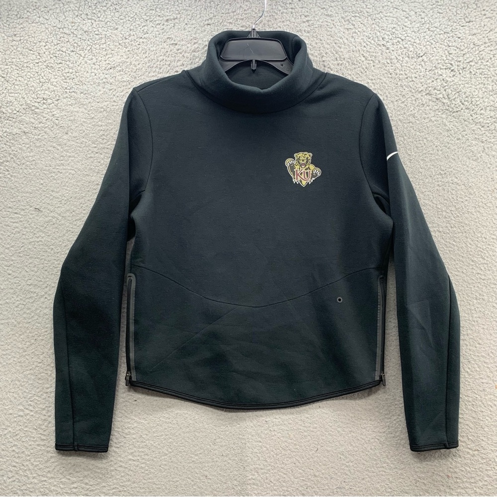 Nike Dri Fit KU Logo Women's S Black Long Sleeve Cropped Active Shirt Mock Neck